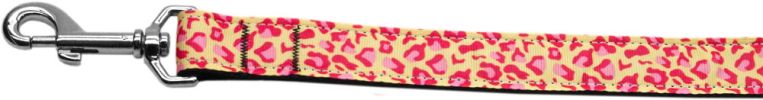 Tan and Pink Leopard Nylon Dog Leash 5/8 inch wide 4ft Long