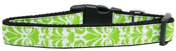 Damask Lime Green Nylon Dog Collar XL