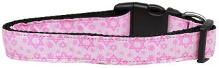 Pink Star of David Nylon Dog Collar XL