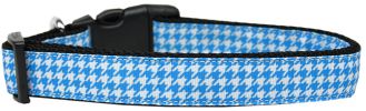 Blue Houndstooth Nylon Dog Collar XL