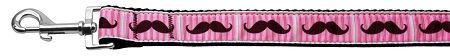 Pink Striped Moustache Nylon Dog Leash 5/8 inch wide 4ft Long