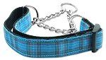 Plaid Nylon Collar Martingale Blue Large