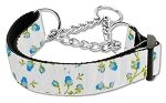 Roses Nylon Ribbon Collar Martingale Large Blue