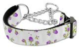 Roses Nylon Ribbon Collar Martingale Large Purple