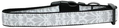 Damask Nylon Dog Collar Medium Narrow Grey