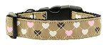 Argyle Hearts Nylon Ribbon Collar Tan Large