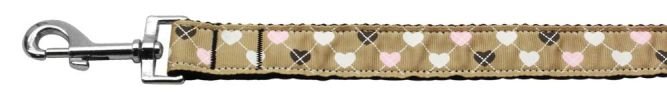 Argyle Hearts Nylon Ribbon Leash Tan 1 inch wide 4ft Long