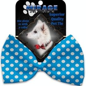 Aqua Blue Swiss Dots Pet Bow Tie Collar Accessory with Velcro