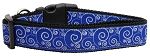 Blue and White Swirly Nylon Ribbon Dog Collar XL