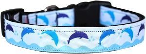 Blue Dolphins Nylon Dog Collar MD