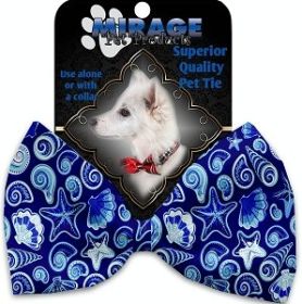 Blue Seashells Pet Bow Tie Collar Accessory with Velcro