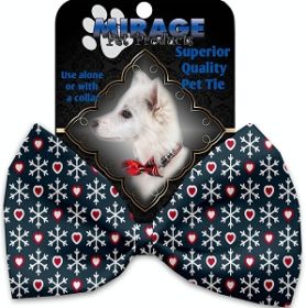 Snowflakes and Hearts Pet Bow Tie Collar Accessory with Velcro